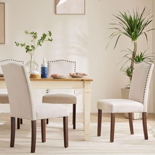 Kitchen Chairs Set of 6 Modern Upholstered Fabric Seat with Nailhead Trim and...