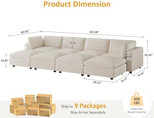 VANOMi Large Modular Sectional Sofa Bed, Comfy Couch Sleeper Ottoman, Beige |...