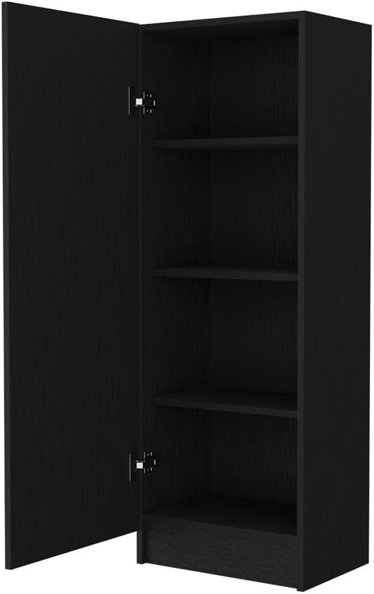 Miami Single Door Pantry, 4 Shelves, Black Engineered Wood, Space-Saving Stor...