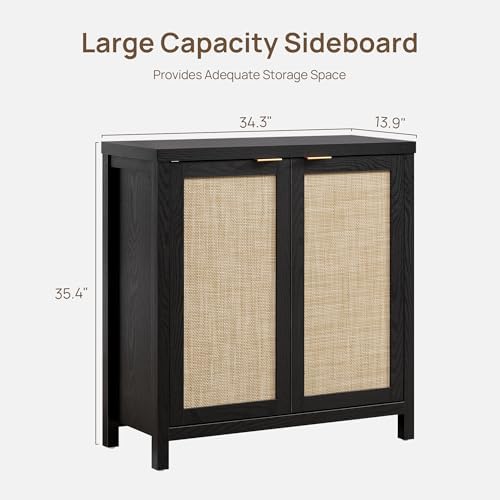 SICOTAS Rattan Black Sideboard Buffet Storage Cabinet with Large Storage