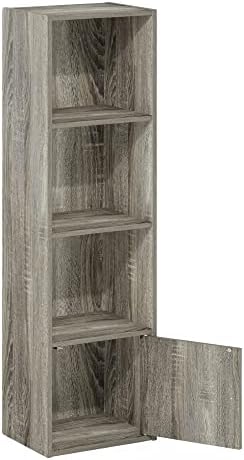 Furinno Luder Shelf Bookcase with 1 Door Storage Cabinet, French Oak