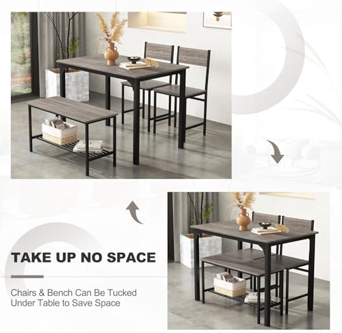 Giantex Dining Table Set for 4, Kitchen Table with Bench and Chairs, Industri...