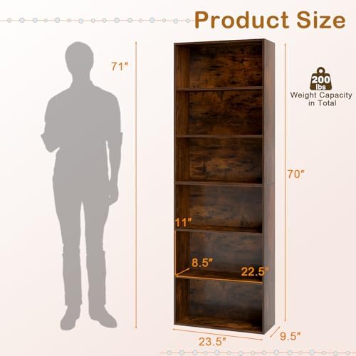 Tangkula 6-Tier Bookcase, 70” Tall Freestanding Bookshelf with 6 Open Shelves...