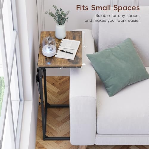 Vagusicc C-Shaped End Table with Charging Station, Small Side Table for Couch...
