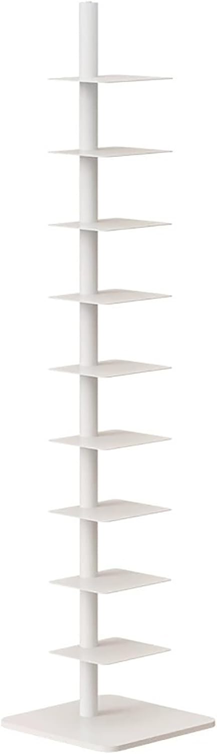 White 9 Tier Metal Bookshelf, Space Saving Narrow Ladder Shelf with Adjustable Shelves for Small Rooms, Vertical Storage Rack for Home Office Living Room Organization