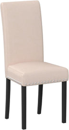 LSSPAID Dining Chairs Set of 4, Fabric Upholstered Dining Room Parson Chair with Nailhead Trim and Solid Wood Legs for Home and Kitchen, Beige