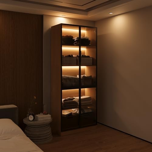 Bobve 78.7" Display Cabinet with 4 Glass Doors,5 -Tier Storage Cabinet w...