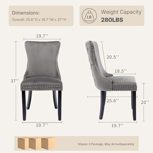 Gray Velvet Dining Chairs Set of 6, Fabric Upholstered Kitchen & Dining R...