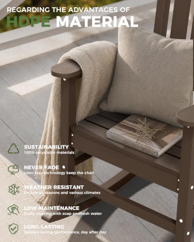 Outdoor Rocking Chair, HDPE Patio Rocking Chair, All Weather,Brown | Relax in...