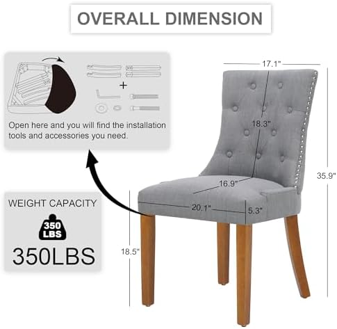 Dining Chairs Set of 4, Modern Kitchen Chairs with Back, Light Grey