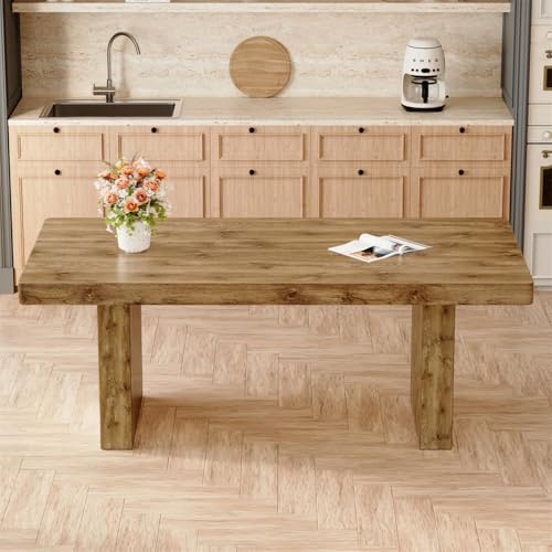 Wooden Dining Table for 6-10 People, 79-Inch Farmhouse Dining Room Table with...