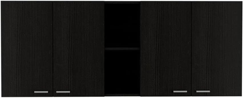 DEPOT E-SHOP 59" Luther 2 Piece Kitchen Set, Wall Cabinet + Utility Sink Cabinet, Black/White – Wall Mounted Kitchen Storage for Kitchen & Utility Storage