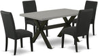 East West Furniture X696DR124-5 5 Piece Dining Table Set for 4 Includes a Rectangle Kitchen Table with X-Legs and 4 Black Color Linen Fabric Upholstered Chairs, 36x60 Inch, Multi-Color