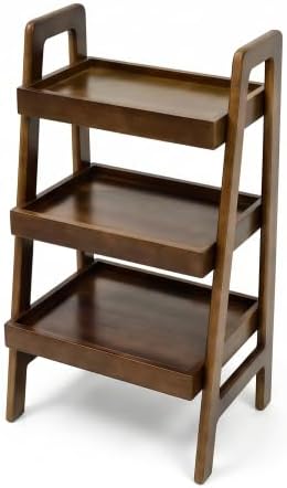 Wood Ladder Shelf with Edges 3 Tier Small Bookshelf Freestanding Open Storage Rack Modern Planter Stand for Living Room, Bedroom, Office