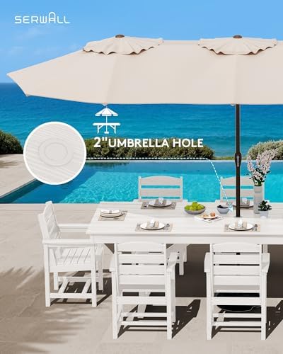SERWALL 9Pcs 84" HDPE Outdoor Dining Set for 8 with Armchairs,White