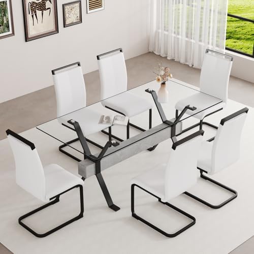 Glass Dining Table 71"｜Modern Dining Table for 6｜0.4" Thick Tempere...