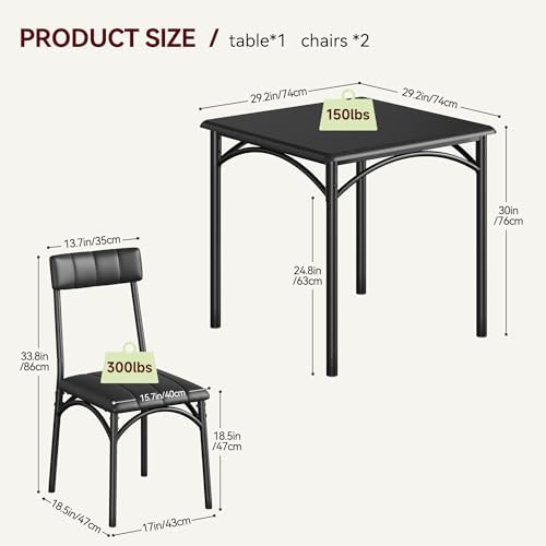 GAOMON Dining Table Set for 2, Kitchen Table and Chairs for 2 with Upholstere...