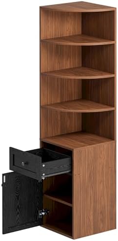 IRONCK Corner Bookshelf and Bookcase, 71" H Wooden Book Shelves 4 Tier w...