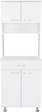 Bay Area Pantry with Two Door Cabinets, One Drawer and Adjustable Metal Legs - White