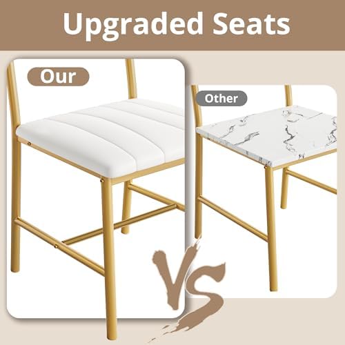 IRONCK Dining Table Set for 4, Kitchen Table and Chairs Set, White & Gold