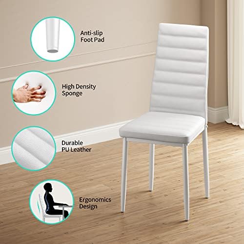 Gizoon White 5 Piece Glass Dining Table Set, Kitchen Table and Chairs for 4