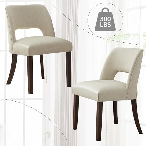 VKNOW Modern Dining Chairs Set of 4 with Rubberwood Legs, Beige