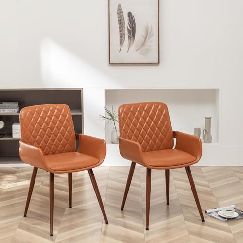 LUNLING Mid Century Modern Faux Leather Dining Chairs Set of 4,Orange Upholst...