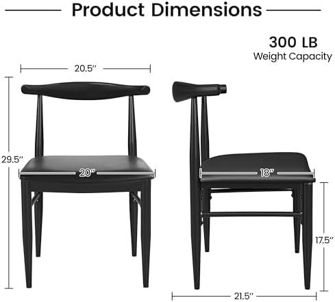 Yaheetech Mid Century Modern Dining Chairs Set of 4 Metal Legs Black Chair