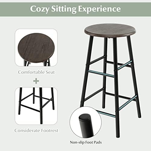 GIANTEX 3 Pieces Bar Table and Stools Set, Bistro Table Set with Glass Holder...