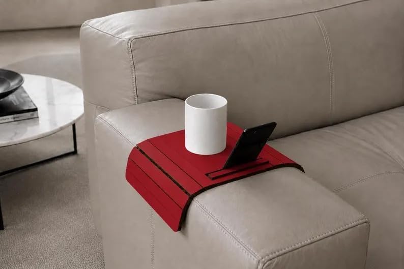 Turquoise Sofa Armrest Tray Table, Foldable Wood Snack Holder with Phone Slot...
