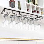 MOCOUM Wine Glasses Rack Under Cabinet Stemware Rack,Wine Glass Hanger Rack Wire Wine Glass Holder Storage Hanger for Cabinet Kitchen Bar (Black, 6 Rows 1 Pack)