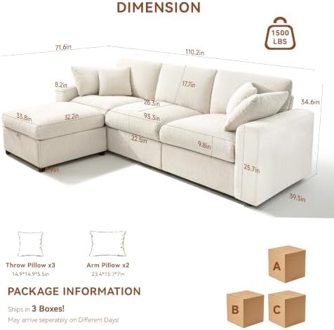 Ihanherry Cloud Sectional Couches for Living Room, 110" Large Modular Se...