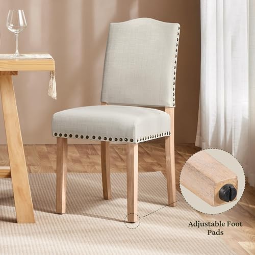 Yaheetech Dining Chairs Set of 6 Fabric Kitchen Chairs Nailhead Trim Beige