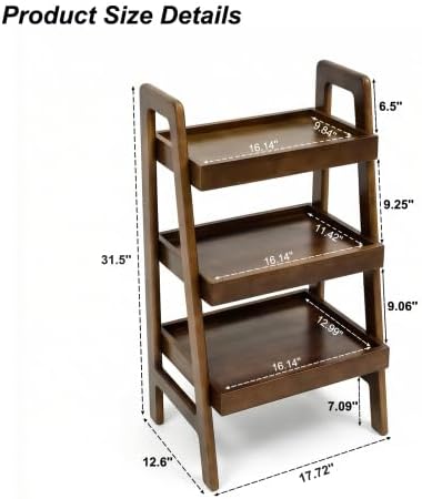 3 Tier Wood Ladder Shelf with Edges Small Bookshelf Freestanding Open Storage Rack Modern Planter Stand for Living Room, Bedroom, Office