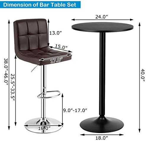 COSTWAY 3-Piece Bar Table Set, Counter Height Table Set with 2 Bar Stools