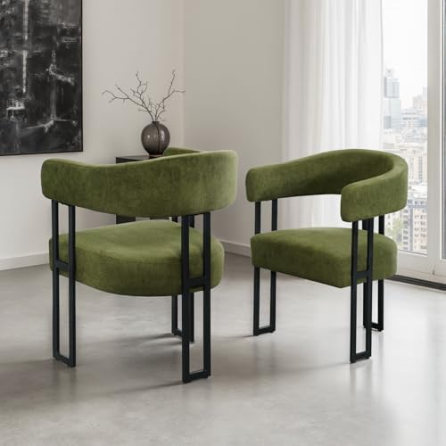 Mid-Century Modern Dining Chairs Set of 2, Armrest Barrel Dining Chairs