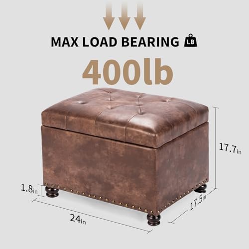 Joveco Leather Storage Ottoman, 24" Rectangle Tufted Square Upholstered ...