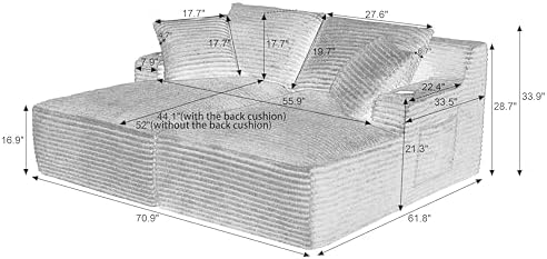 Eafurn Oversized Double Chaise Lounge Indoor with Cup Holders & Side Pock...