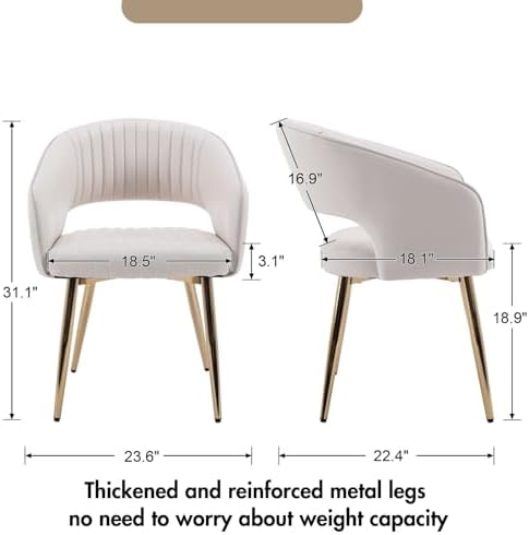 Hyfirm Leather Dining Chairs Set of 6 with Gold Metal Legs, Modern Cream