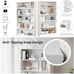 Bookshelf, 5 Wooden Book Shelf Bookcase with Freestanding Display Storage, Open Modern Bookshelf for Bedroom, Living Room, Dinning Room, Office, 60Inch, White