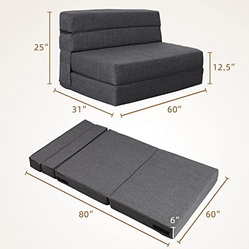 Nigoone Queen Size Folding Sofa Couch Memory Foam with 2 Pillows Sleeper Chai...