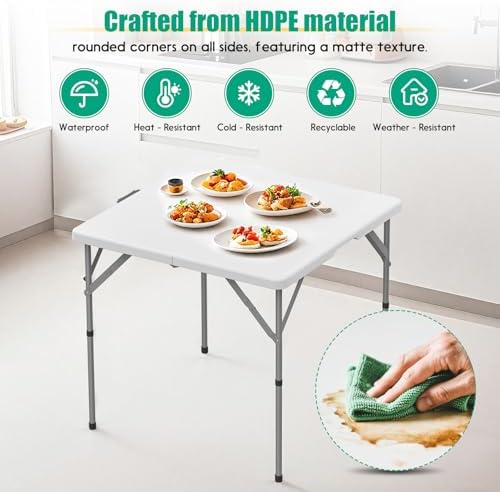 34'' Square Folding Card Table 2 Pcs,Dining Table with Handle & S...