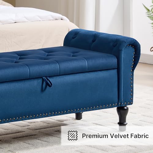 Storage Bench for Bedroom, 51" Upholstered End of Bed Bench, Velvet Quee...