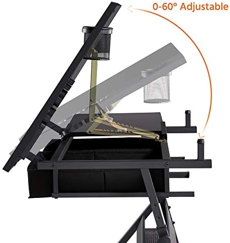 Yaheetech Adjustable Drafting Table Art Desk,Storage Drawers & Stool,Blac...