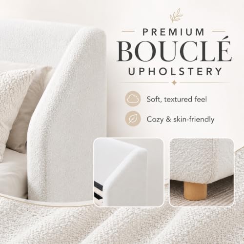 Queen Bed Frame,Extra-Wide Wingback Headboard,Boucle Fabric,White