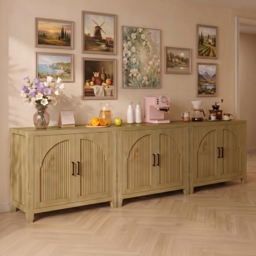 Bestier 37 "W Fluted Sideboard Buffet Cabinet with Storage, Natural Oak