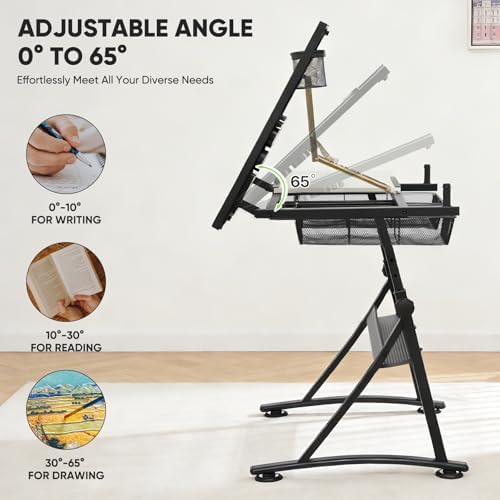 Magshion Drafting Table for Adults w/Stool, White