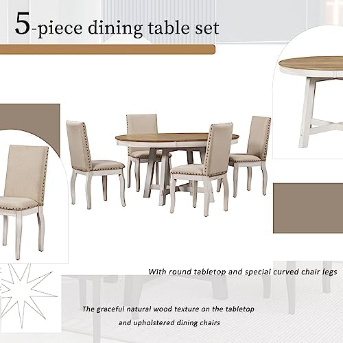 Harper & Bright Designs TREXM 5-Piece Farmhouse Dining Table Set Wood Rou...