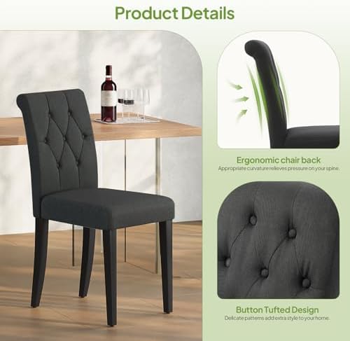Welzona Upholstered Dining Chairs Set of 4, Button Tufted Parsons Dining Chai...