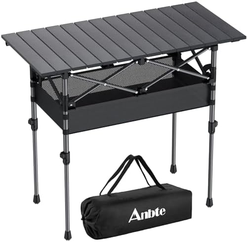 Anbte 3ft Aluminum Roll Top Folding Camping Table, Portable, 32”X16”, Black